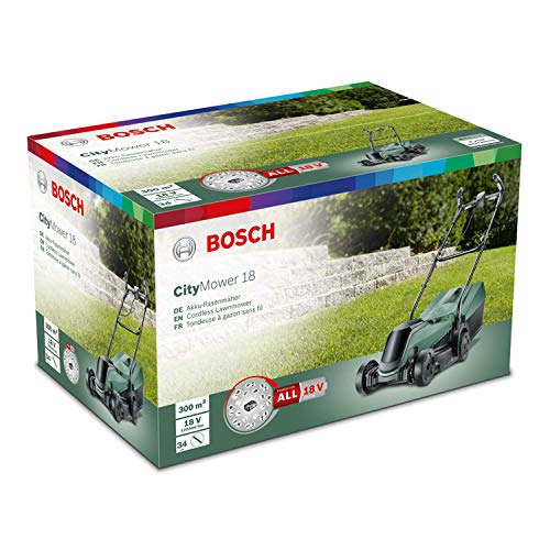 Bosch Akku-Rasenmäher CityMower 18 (18V, 1 Akku 4,0Ah, 32cm Schnittbreite,  für Rasenflächen bis 300m², im Karton)