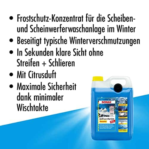 SONAX AntiFrost+KlarSicht Konzentrat (5L) für 15L Winter-Scheibenwaschwasser.  Mischbereit, schlierenfrei, mit Antikalk-Effekt. Art-Nr. 03325050