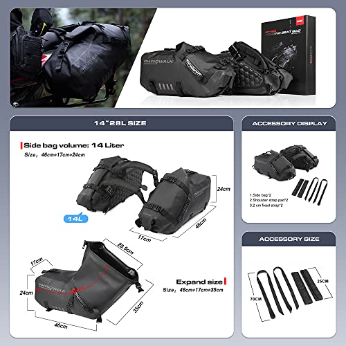 Rhinowalk Motorrad-Satteltaschen 28L (14L*2) wasserdicht  Anti-Vibrations-Motorseitentaschen Motorradtaschen für Adventure- und  Sport-Bike-Motorradträger